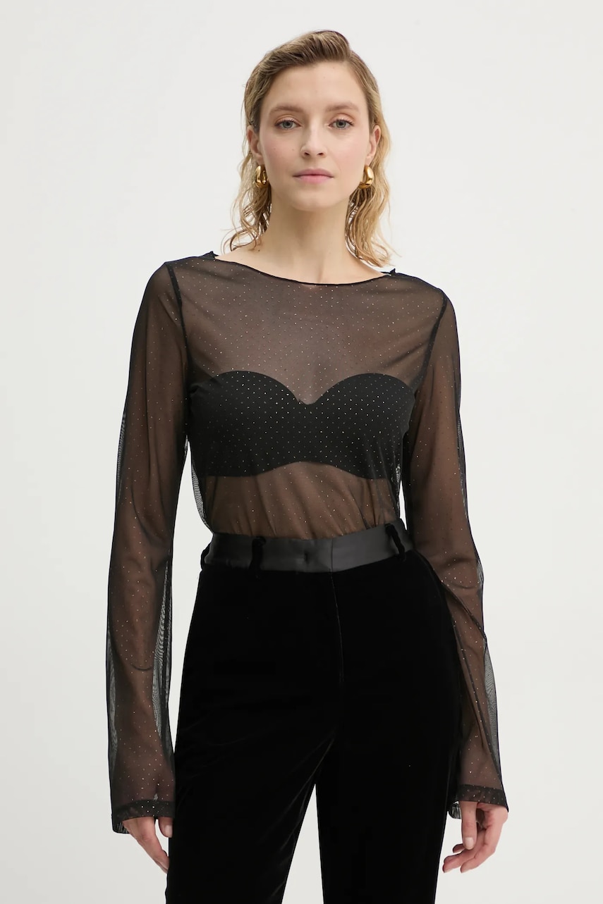 Bruuns Bazaar bluză femei, culoarea negru, cu imprimeu, BBW4254