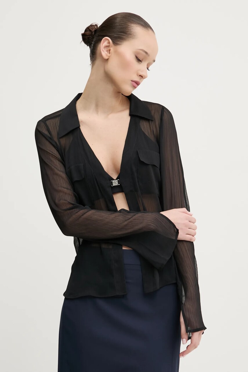 HUGO camasa femei, culoarea negru, cu guler clasic, regular, 50531468