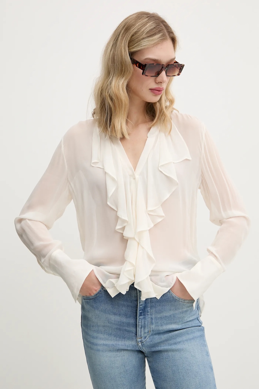 HUGO camasa femei, culoarea bej, relaxed, 50531556