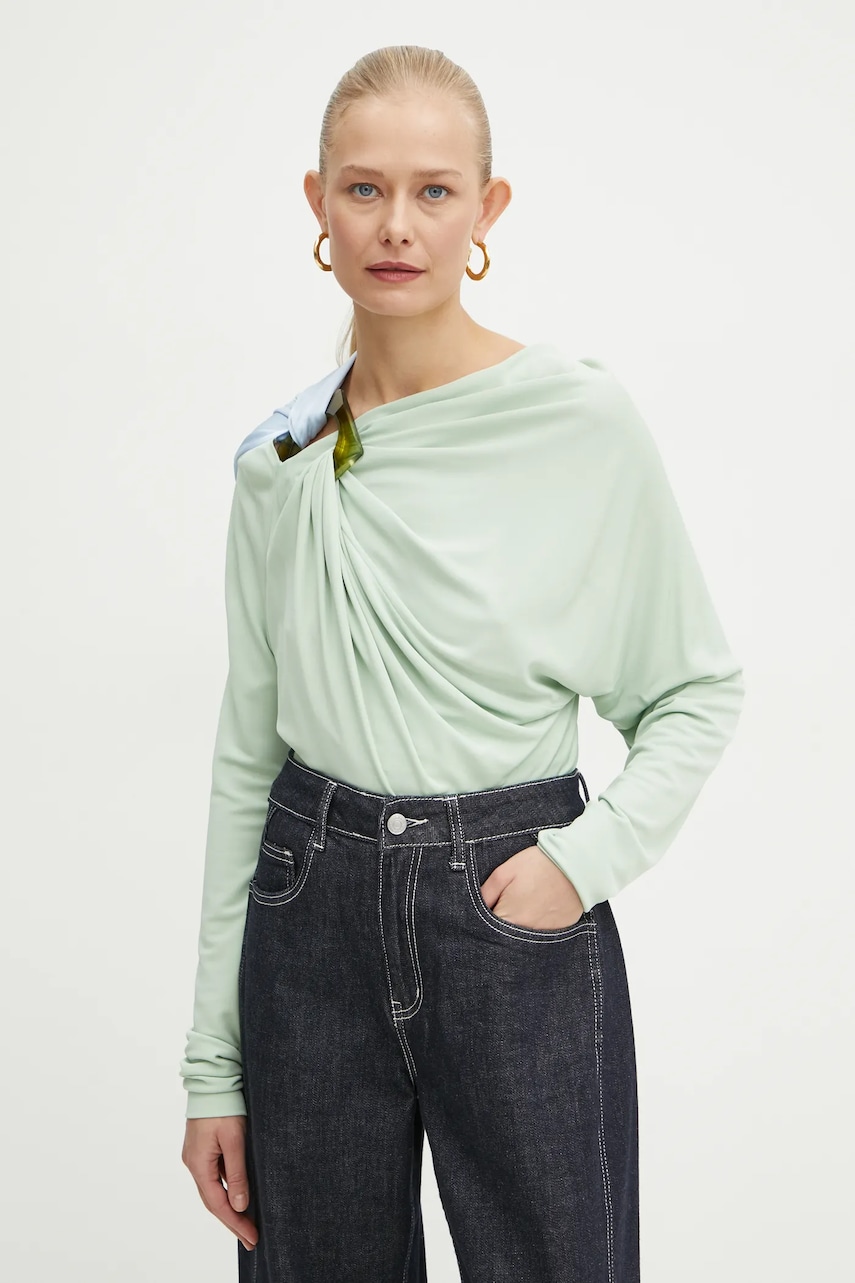 Victoria Beckham bluză femei, culoarea verde, cu imprimeu, 1125WTP006017A Victoria Beckham bluză femei, culoarea verde, cu imprimeu, 1125WTP006017A