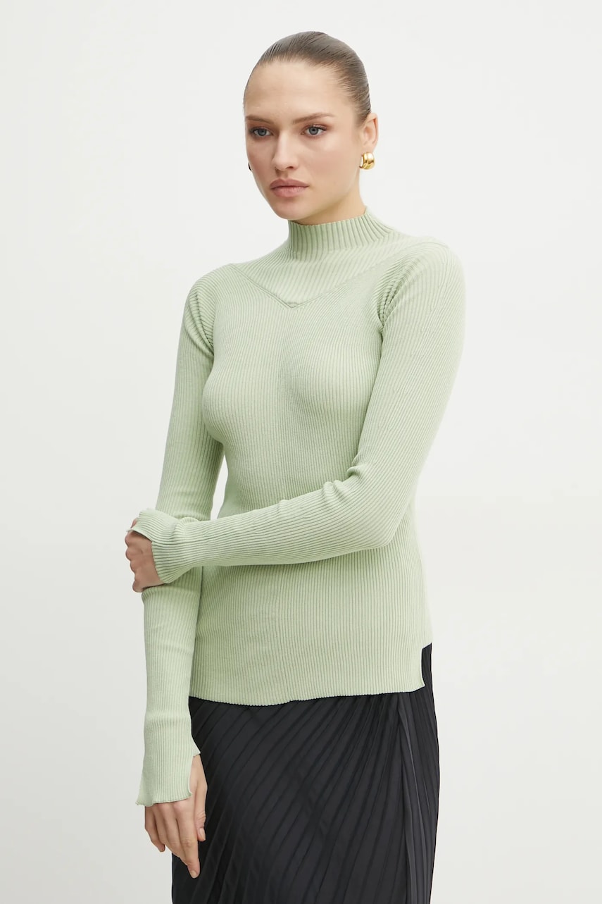 Victoria Beckham pulover femei, culoarea verde, light, cu turtleneck, 1125KTP006102A Victoria Beckham pulover femei, culoarea verde, light, cu turtleneck, 1125KTP006102A