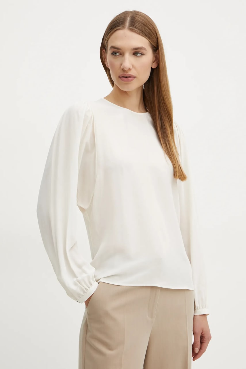 Boss Orange bluza din amestec de matase culoarea bej, neted, 50530950 Boss Orange bluza din amestec de matase culoarea bej, neted, 50530950