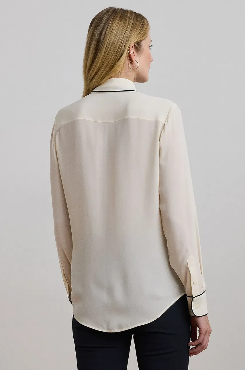 Рубашка Lauren Ralph Lauren женская цвет бежевый regular шнурованное декольте 200957396 Рубашка Lauren Ralph Lauren женская цвет бежевый regular шнурованное декольте 200957396
