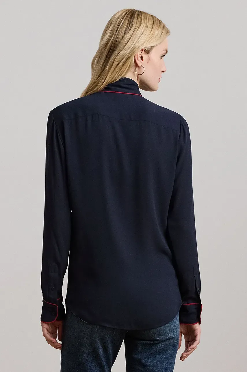 Рубашка Lauren Ralph Lauren женская цвет синий regular шнурованное декольте 200957396 Рубашка Lauren Ralph Lauren женская цвет синий regular шнурованное декольте 200957396