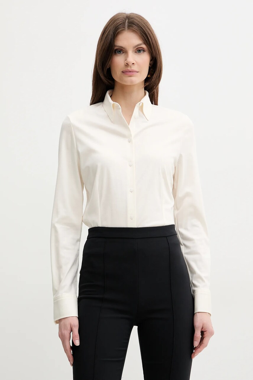 BOSS camasa din bumbac femei, culoarea alb, cu guler clasic, regular, 50531518