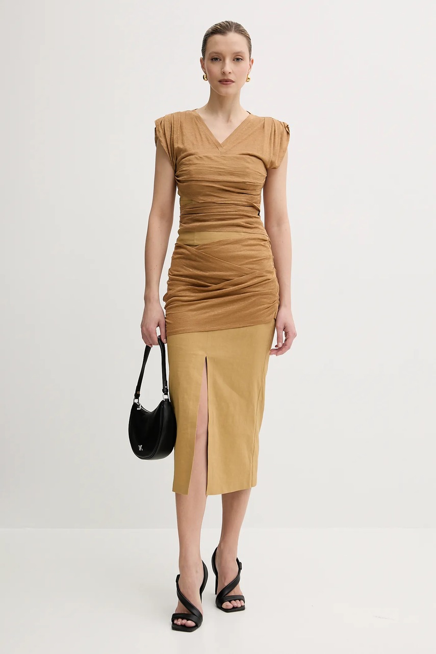 Льняная блузка Pinko цвет зелёный однотонная 104985 A2GF