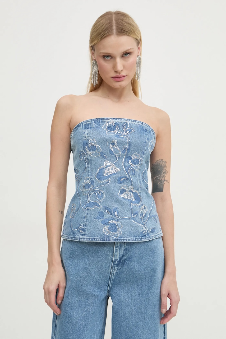 Rotate top din denim cu imprimeu, 1134571603 Rotate top din denim cu imprimeu, 1134571603