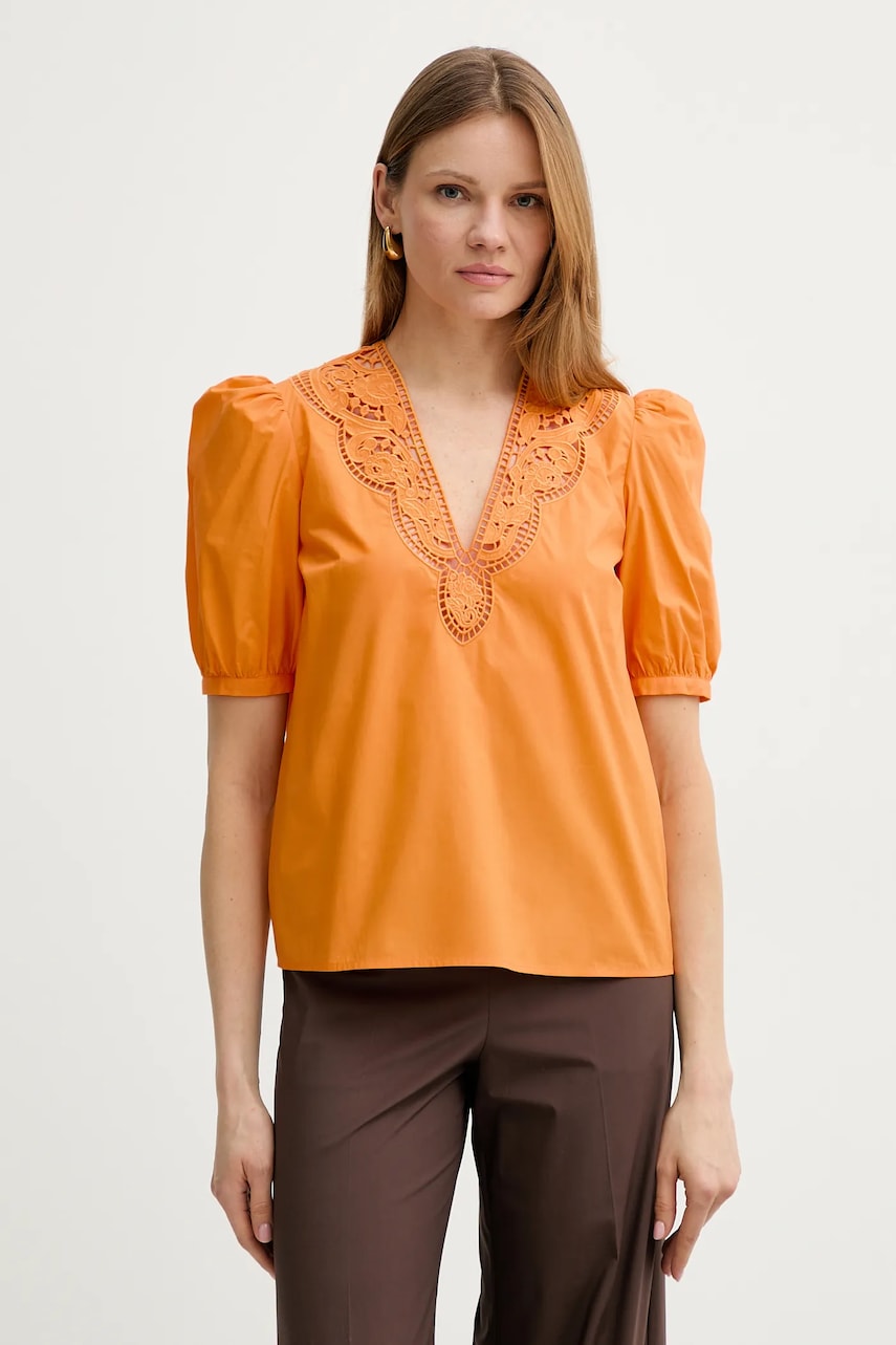 Levně Bavlněná halenka Twinset dámská, oranžová barva, s aplikací, 251TT2335