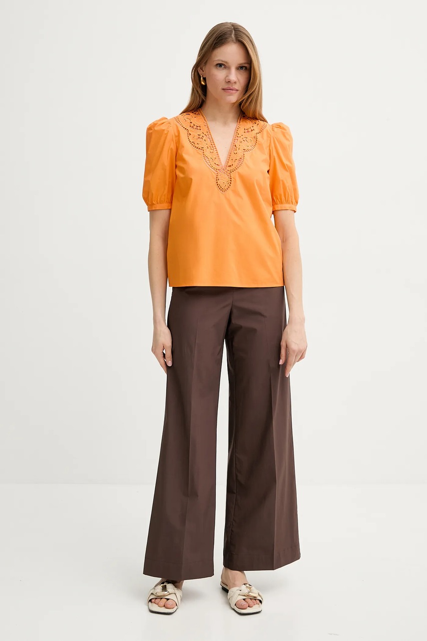 Хлопковая блузка Twinset цвет оранжевый с аппликацией 251TT2335