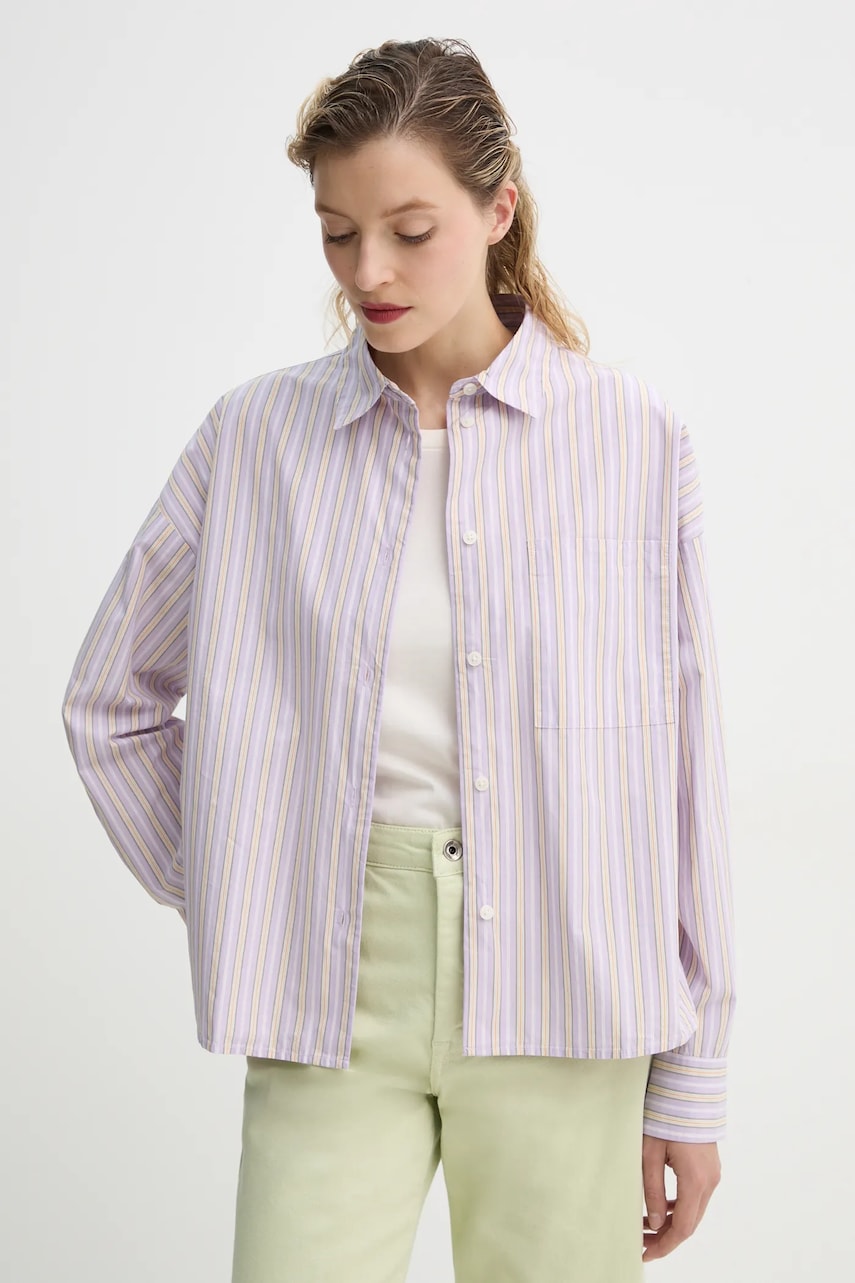 Marc O\'Polo camasa din bumbac femei, culoarea violet, cu guler clasic, relaxed, 5000006198