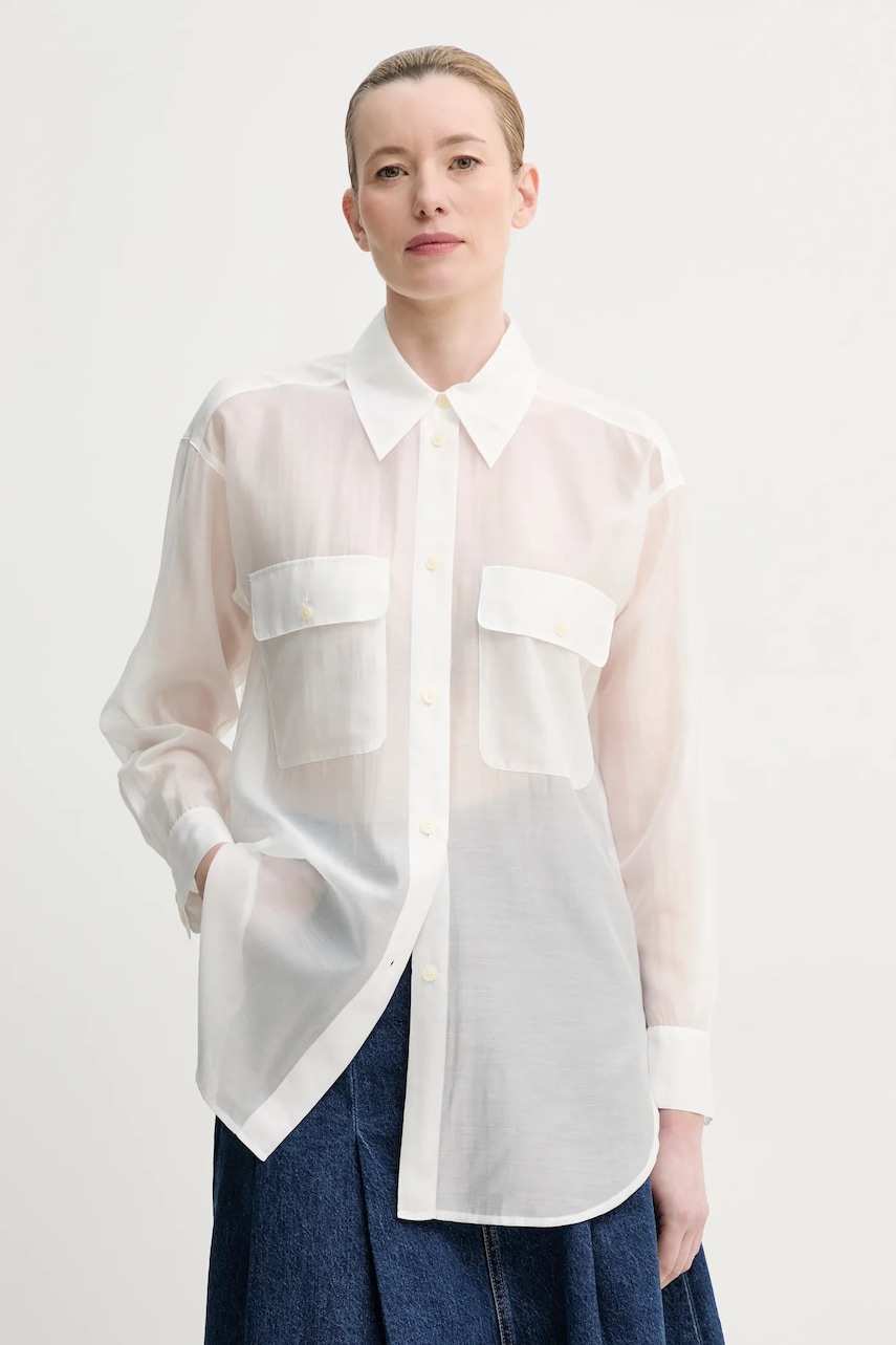 Marc O\'Polo camasa femei, culoarea alb, cu guler clasic, relaxed, 502089042069