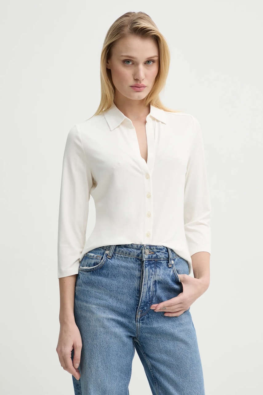 Marc O'Polo camasa femei, culoarea bej, cu guler clasic, regular, 502205252207 Marc O'Polo camasa femei, culoarea bej, cu guler clasic, regular, 502205252207
