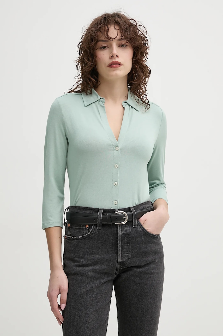 Marc O'Polo camasa femei, culoarea verde, cu guler clasic, regular, 502205252207 Marc O'Polo camasa femei, culoarea verde, cu guler clasic, regular, 502205252207
