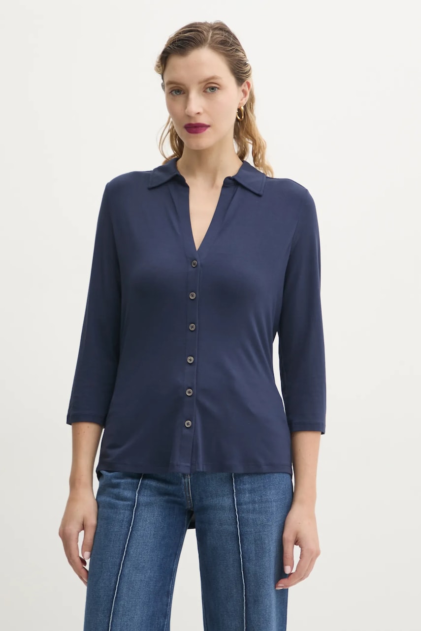 Marc O'Polo camasa femei, culoarea albastru marin, cu guler clasic, regular, 502205252207 Marc O'Polo camasa femei, culoarea albastru marin, cu guler clasic, regular, 502205252207