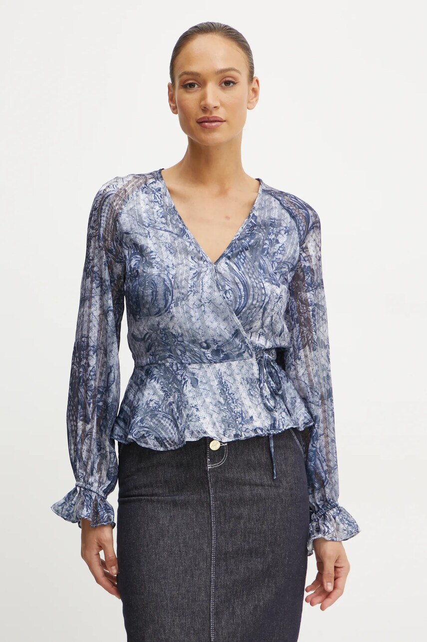 Levně Halenka Guess dámská, modrá barva, vzorovaná, W5RH19 WGWV2