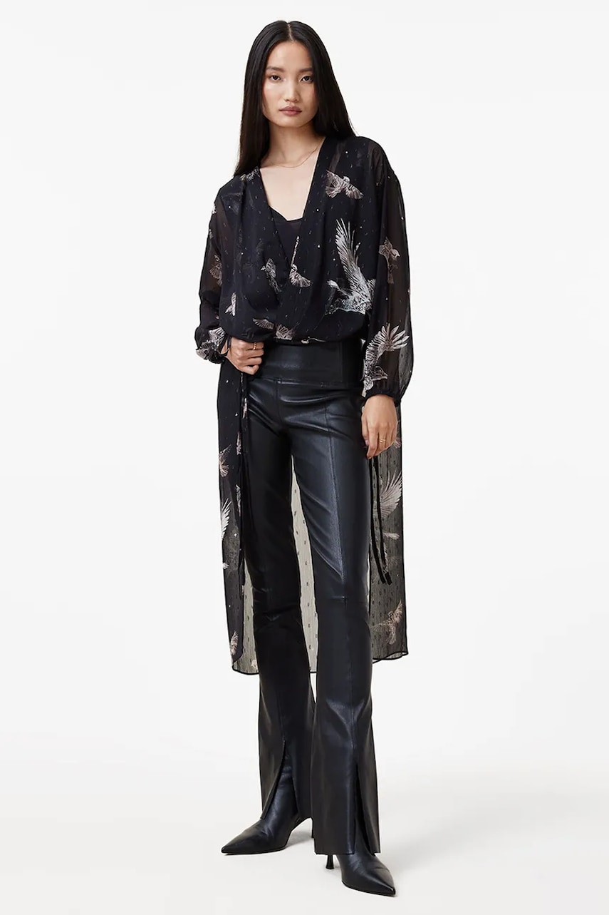 AllSaints bluza AVALA femei, culoarea negru, cu imprimeu, W108PB