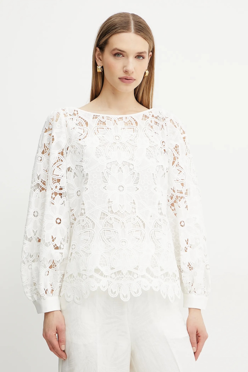 Luisa Spagnoli bluză femei, culoarea alb, cu imprimeu, 541998