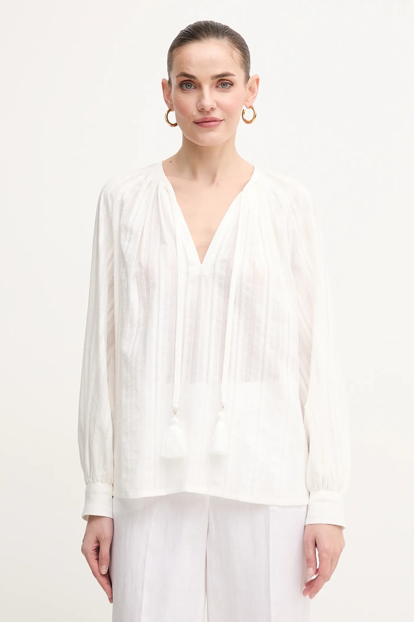 Luisa Spagnoli bluză din bumbac femei, culoarea alb, uni, 541818 Luisa Spagnoli bluză din bumbac femei, culoarea alb, uni, 541818