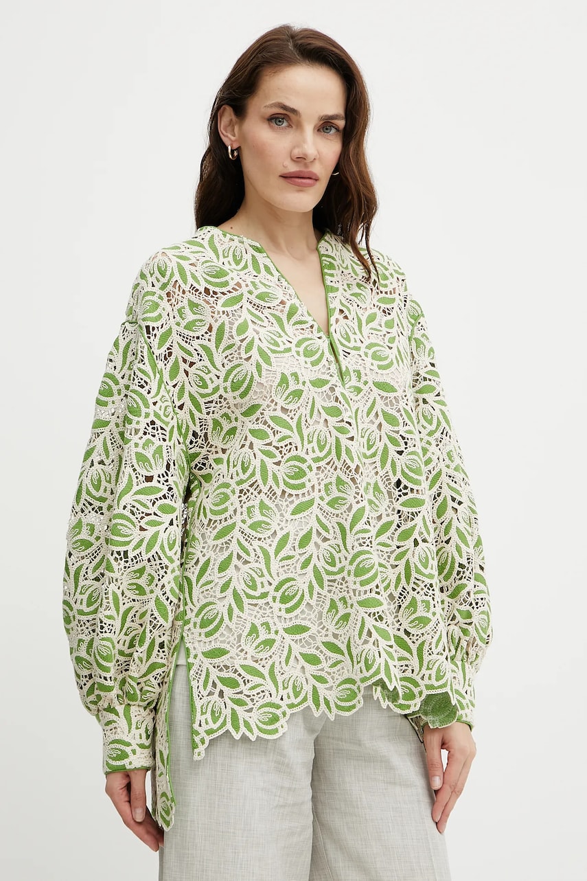Luisa Spagnoli bluză culoarea verde, cu imprimeu, 542155