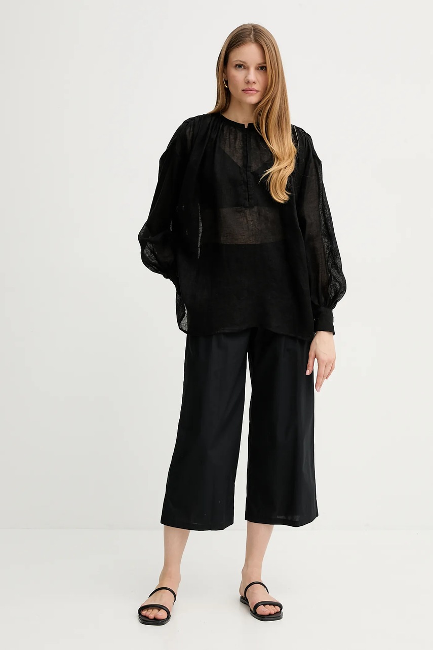 Льняная блузка Luisa Spagnoli цвет чёрный однотонная 542157