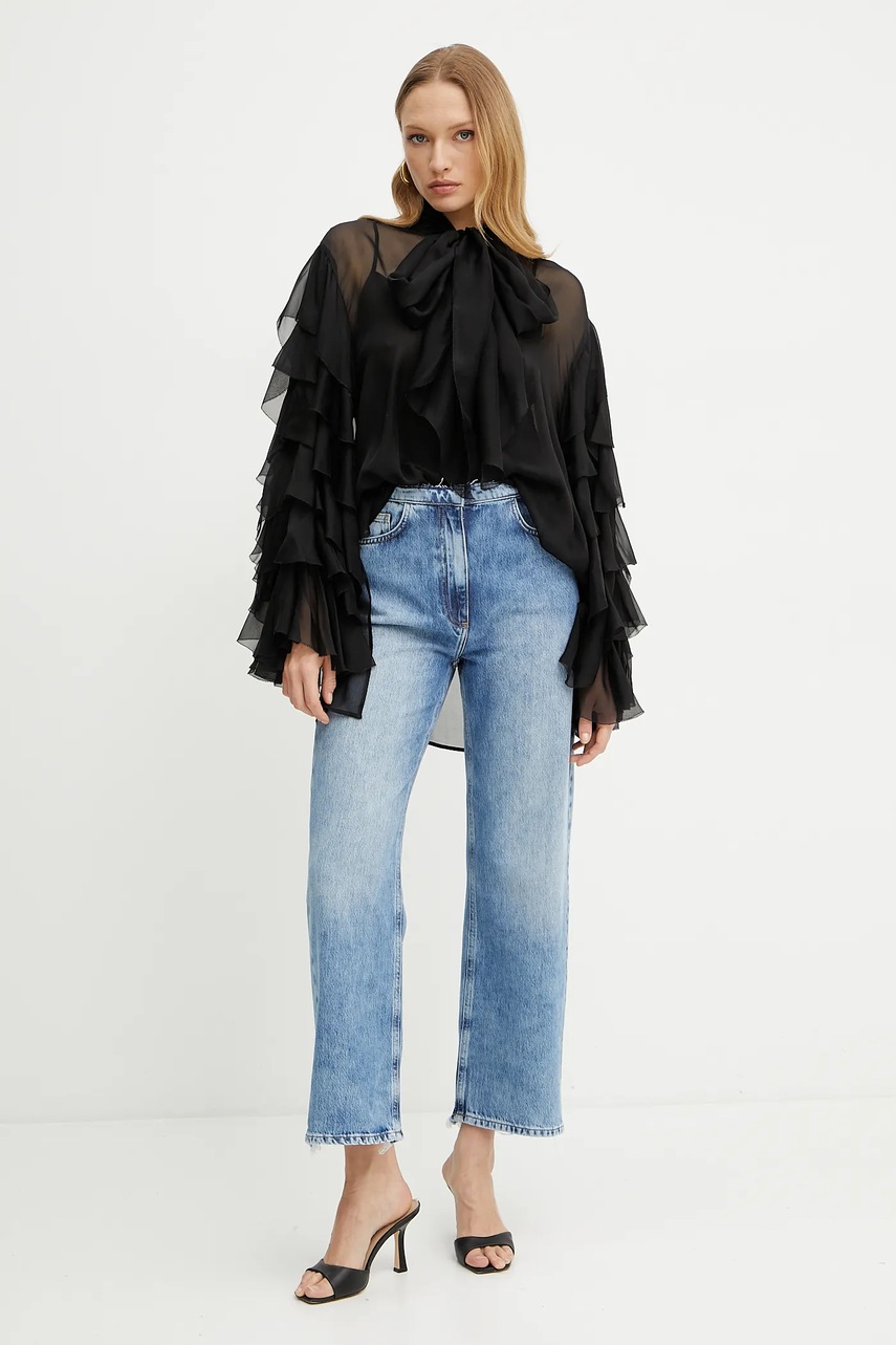 Шёлковая блузка Luisa Spagnoli цвет чёрный однотонная 542199