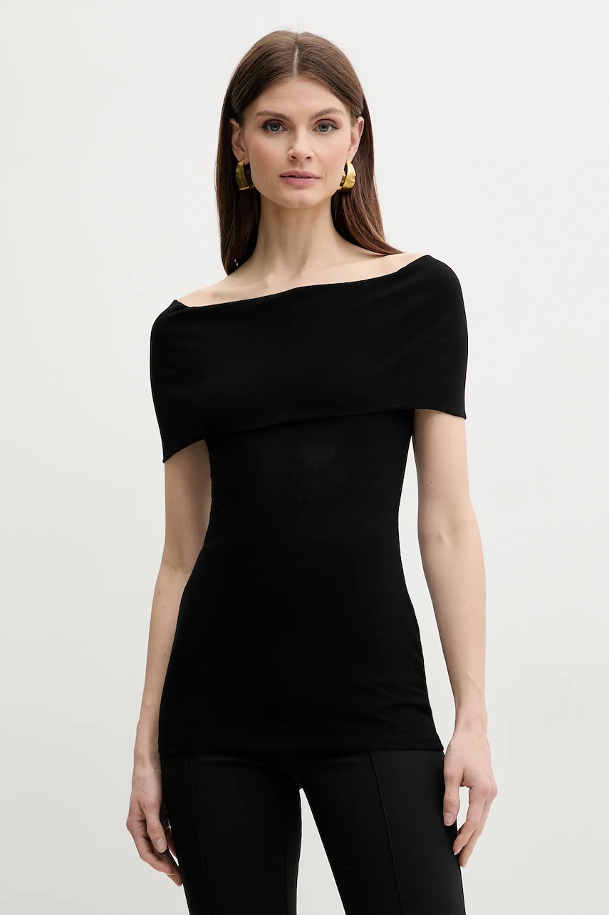 Marella bluză din bumbac TIMORE femei, culoarea negru, uni, 2513941055200 Marella bluză din bumbac TIMORE femei, culoarea negru, uni, 2513941055200