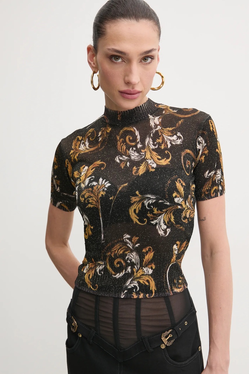 Светр Versace Jeans Couture жіночий колір чорний легкий півгольф 78HAFM07 CMN45 