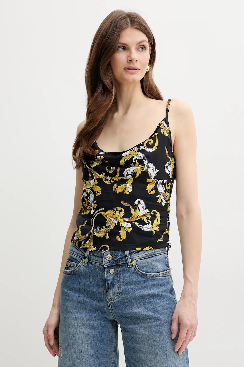 Versace Jeans Couture bluză femei, culoarea negru, cu imprimeu, 78HAM236 NS639