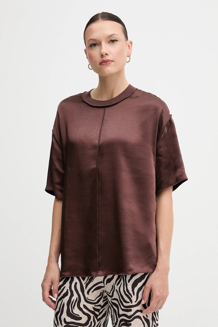 Levně Halenka Sisley dámská, hnědá barva, hladká, 5KANLQ08L