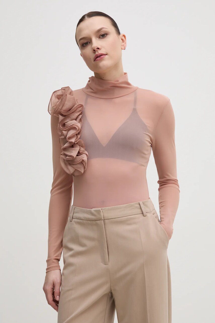 Sisley longsleeve femei, culoarea portocaliu, cu turtleneck, 3HC7L106Y