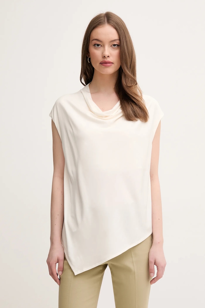 Sisley bluză femei, culoarea bej, uni, 5FNTLQ08P