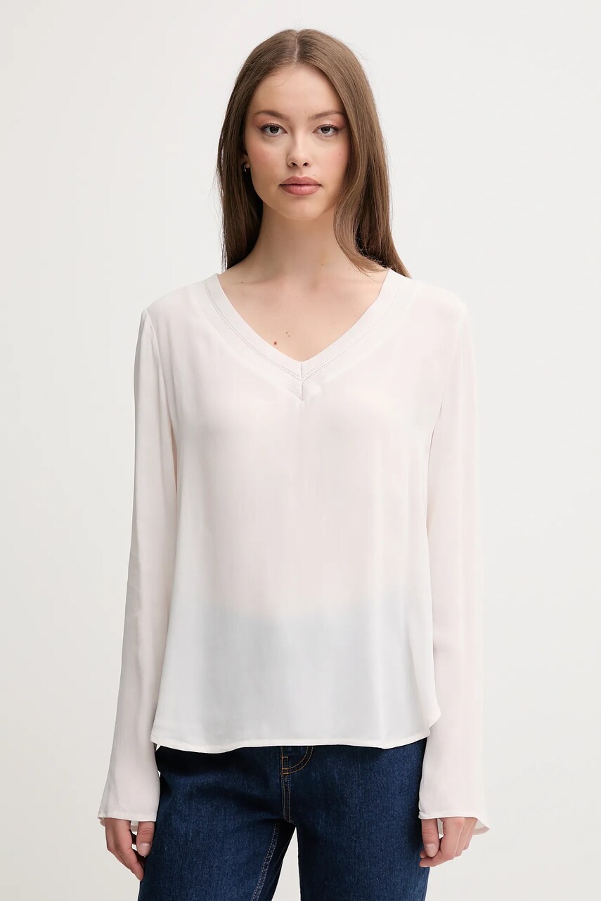 Sisley bluză culoarea bej, uni, 5IDTLQ08F