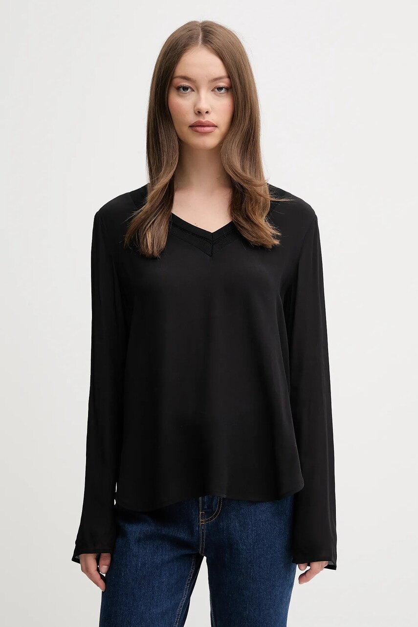 Sisley bluză culoarea negru, uni, 5IDTLQ08F