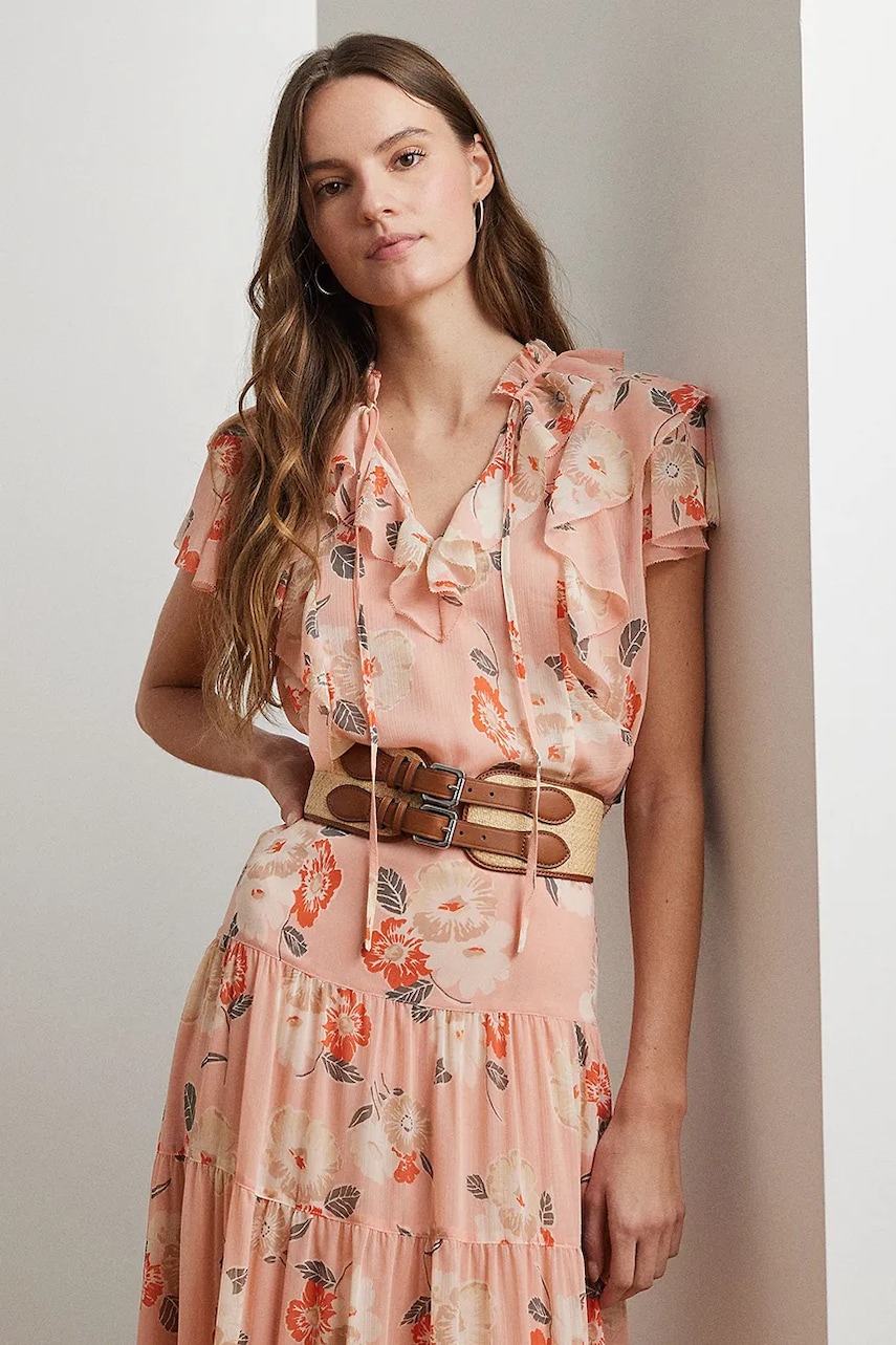 Levně Halenka Lauren Ralph Lauren dámská, růžová barva, vzorovaná, 200963698