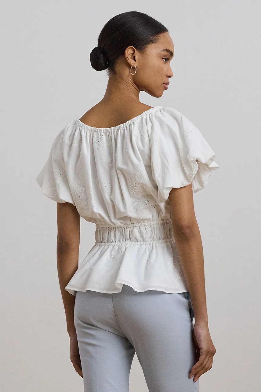 Хлопковая блузка Lauren Ralph Lauren цвет белый однотонная 200966197