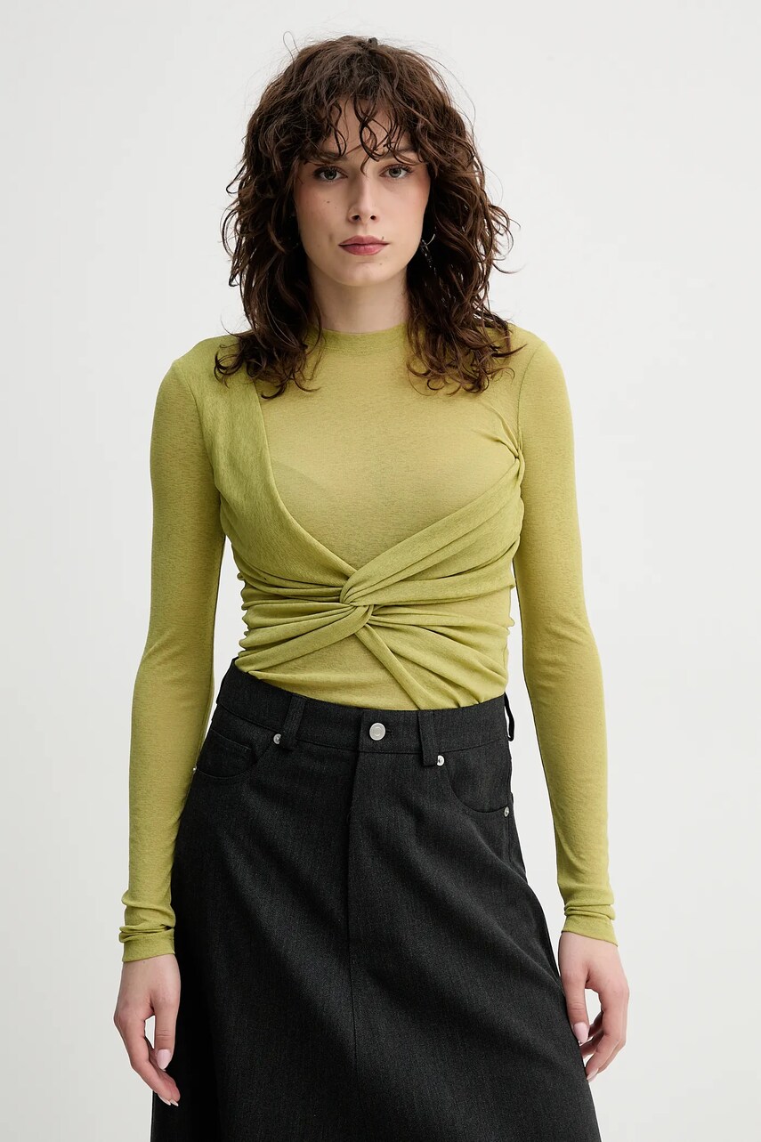 Nanushka bluza IZOLDA femei, culoarea verde, neted, NW25RSTP15564
