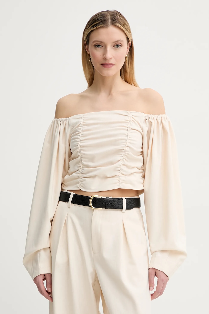 Gestuz bluza din amestec de lana culoarea bej, uni, 10910014