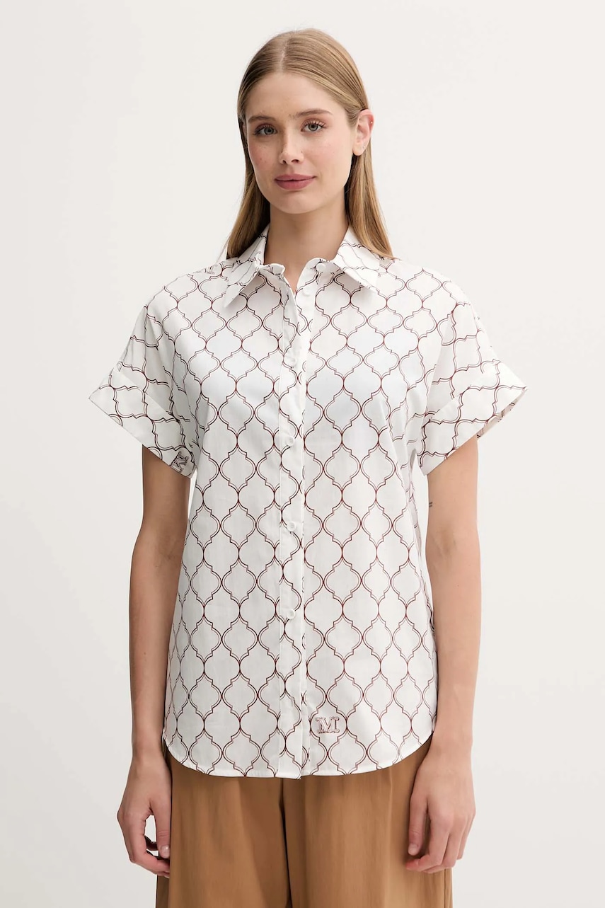 Max Mara Beachwear cămașă din bumbac culoarea alb, cu guler clasic, regular, 2516111029600
