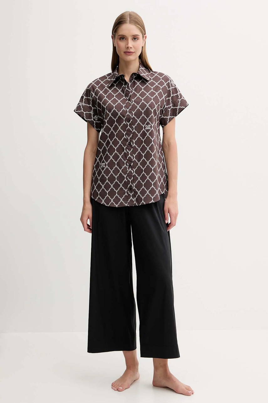 Βαμβακερό πουκάμισο Max Mara Beachwear χρώμα: καφέ, 2516111029600 φωτογραφία