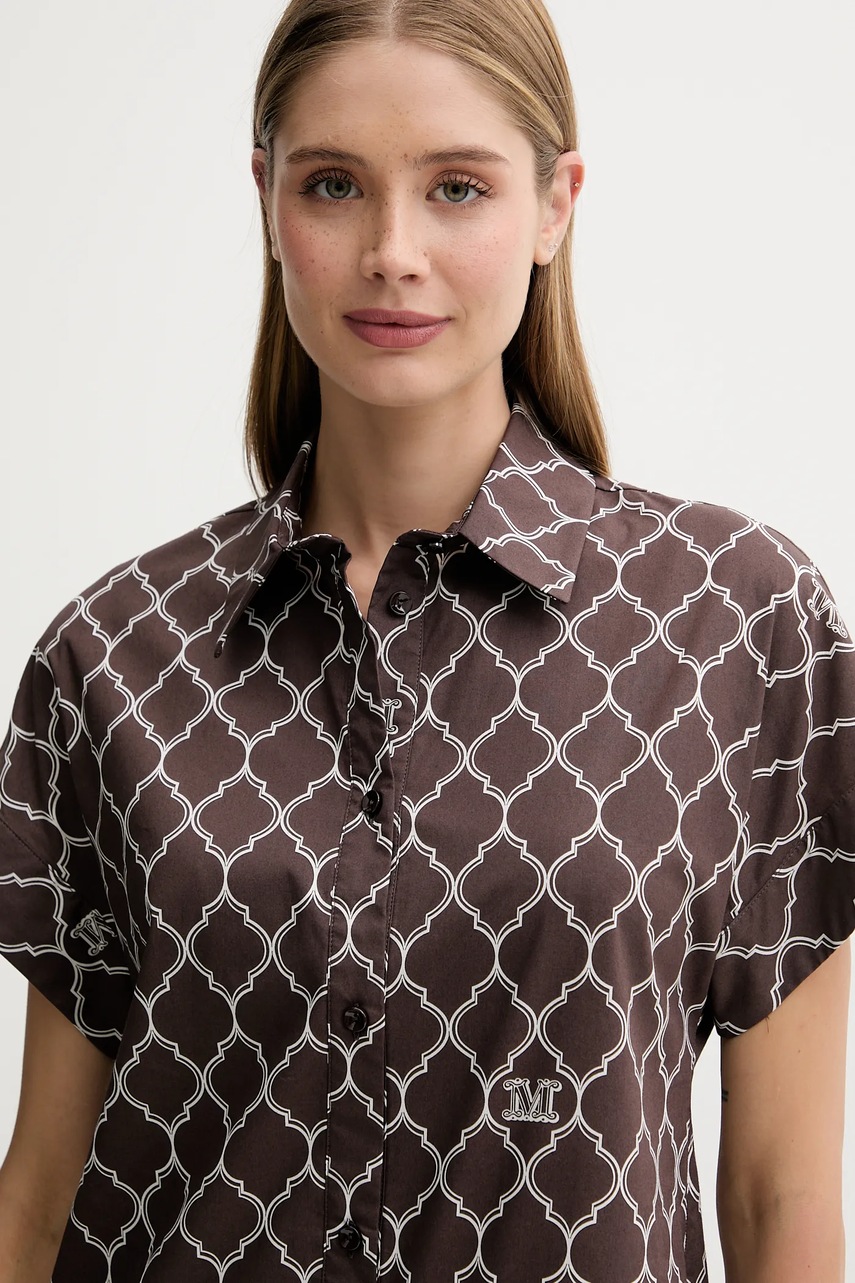 Βαμβακερό πουκάμισο Max Mara Beachwear χρώμα: καφέ, 2516111029600 φωτογραφία