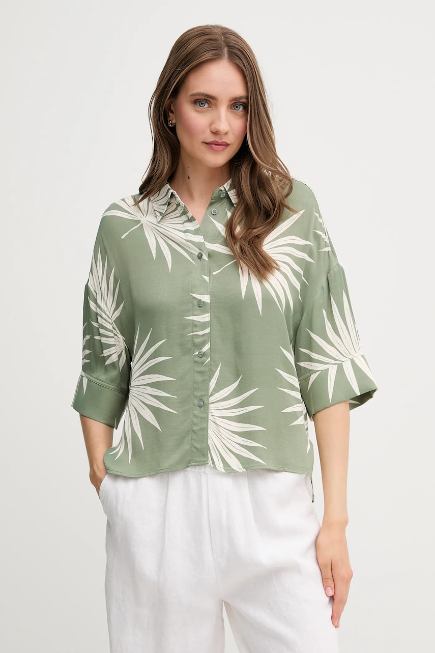 OUI cămașă culoarea verde, cu guler clasic, relaxed, 92929