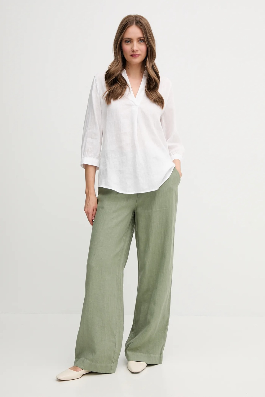 Льняная блузка OUI цвет белый однотонная 92941