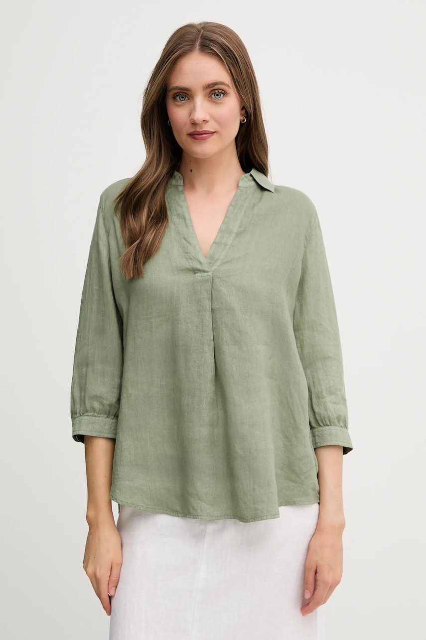 OUI bluză din in culoarea verde, neted, 92941 OUI bluză din in culoarea verde, neted, 92941