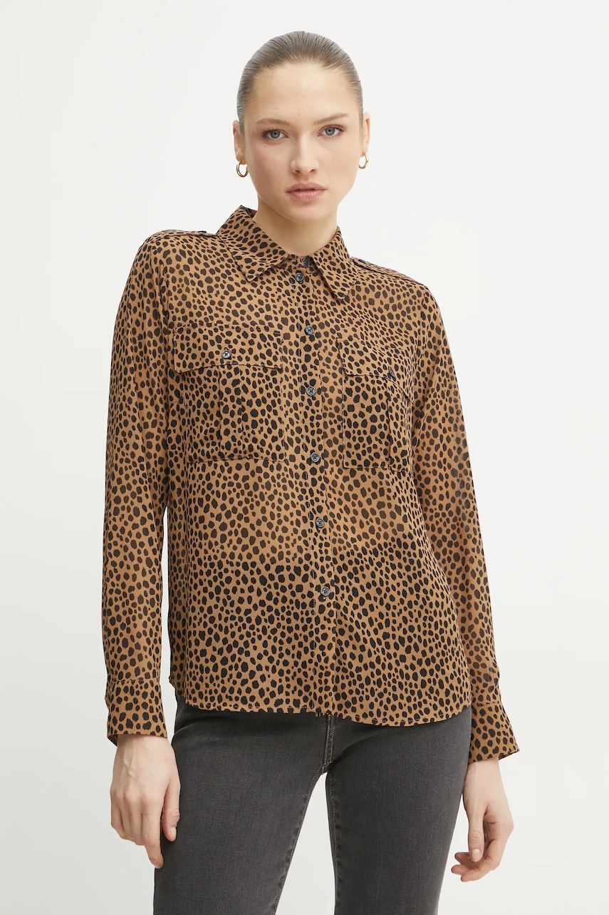 MICHAEL Michael Kors camasa femei, culoarea maro, cu guler clasic, relaxed, MR540OWGRY MICHAEL Michael Kors camasa femei, culoarea maro, cu guler clasic, relaxed, MR540OWGRY