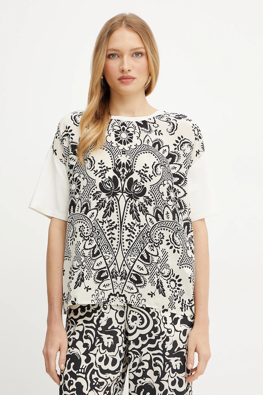 Weekend Max Mara tricou din amestec de mătase femei, culoarea bej, 2515941082600 Weekend Max Mara tricou din amestec de mătase femei, culoarea bej, 2515941082600