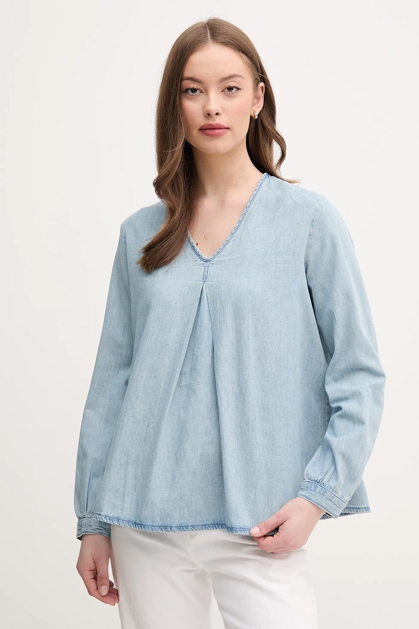 Levně Bavlněná halenka United Colors of Benetton dámská, modrá barva, hladká, 5RZKDQ0BD