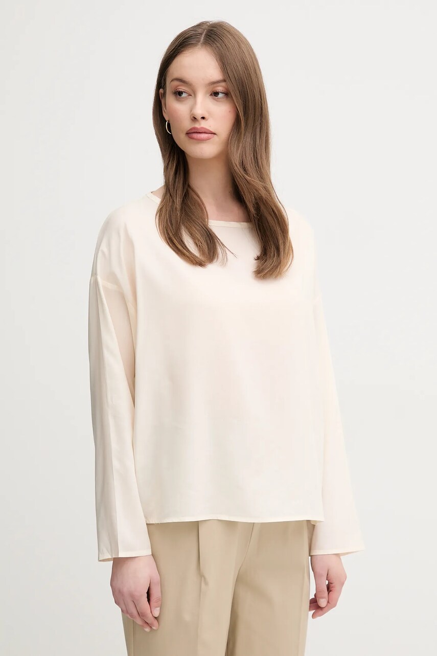 United Colors of Benetton bluză femei, culoarea bej, uni, 52M9DQ0B7