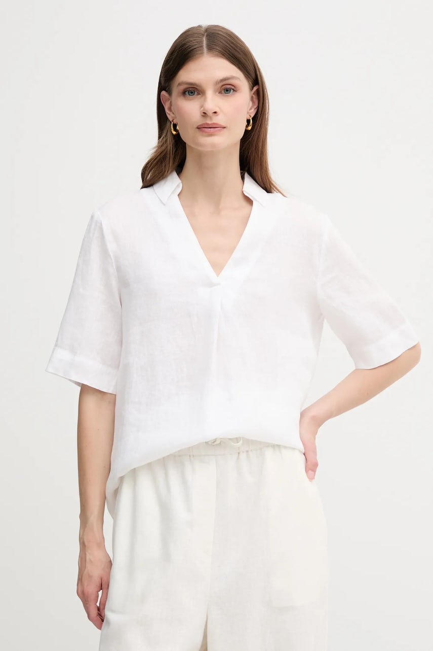 United Colors of Benetton bluză din in culoarea alb, uni, 5BMLDQ0B6