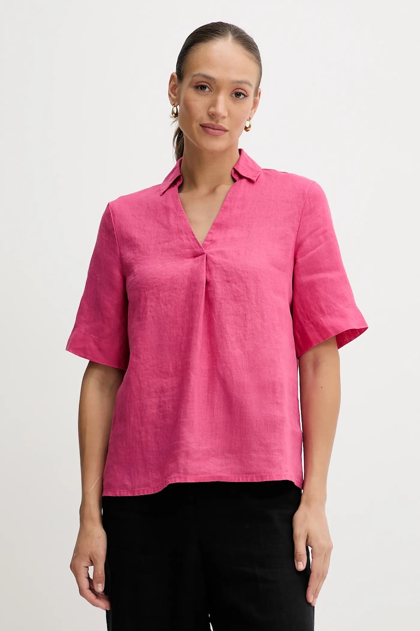 United Colors of Benetton bluză din in culoarea roz, uni, 5BMLDQ0B6