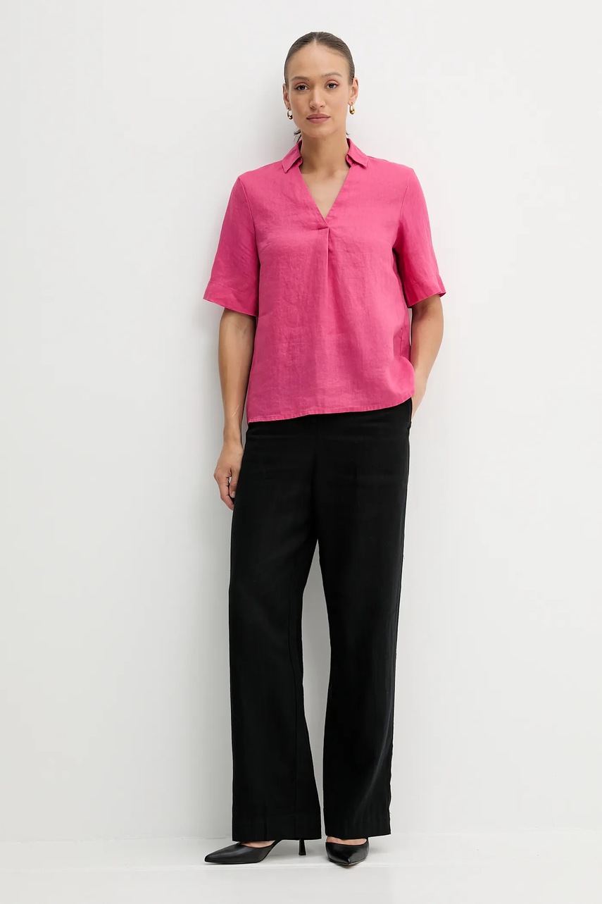 Льняная блузка United Colors of Benetton цвет розовый однотонная 5BMLDQ0B6